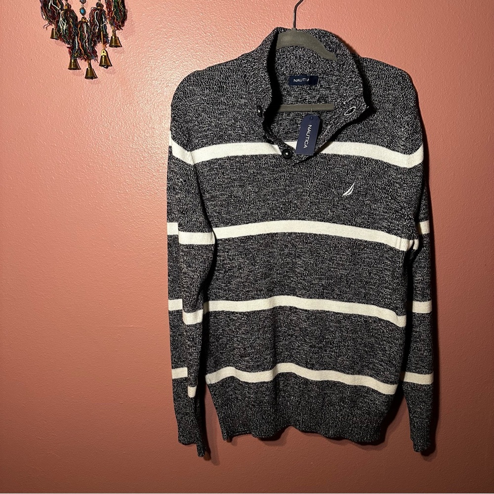 NWT Nautica Men's Black and White Button Sweater